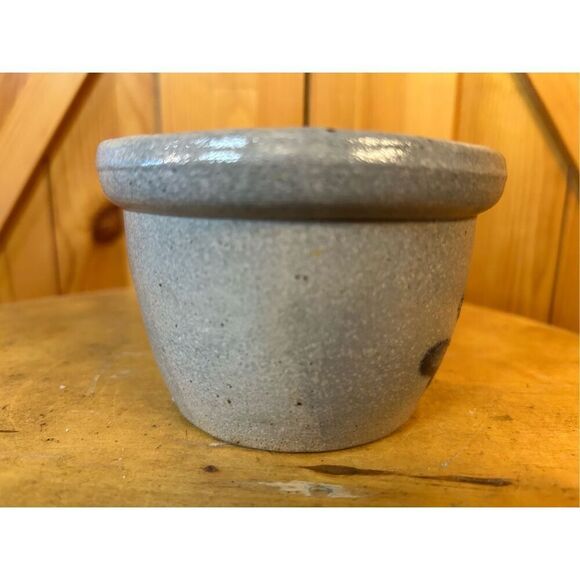 VTG 1987 Rowe Pottery Salt Glazed Blue Floral Heart Hand Thrown Crock Tealight ( - Picture 4 of 6